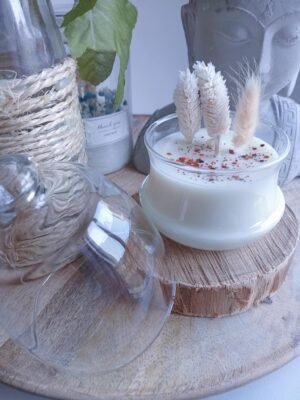 Bougie Cloche Thé et Pain D'épices sur Socle en Bois