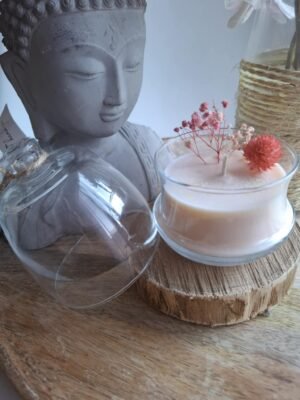 Bougie Cloche Lilas sur Socle en bois
